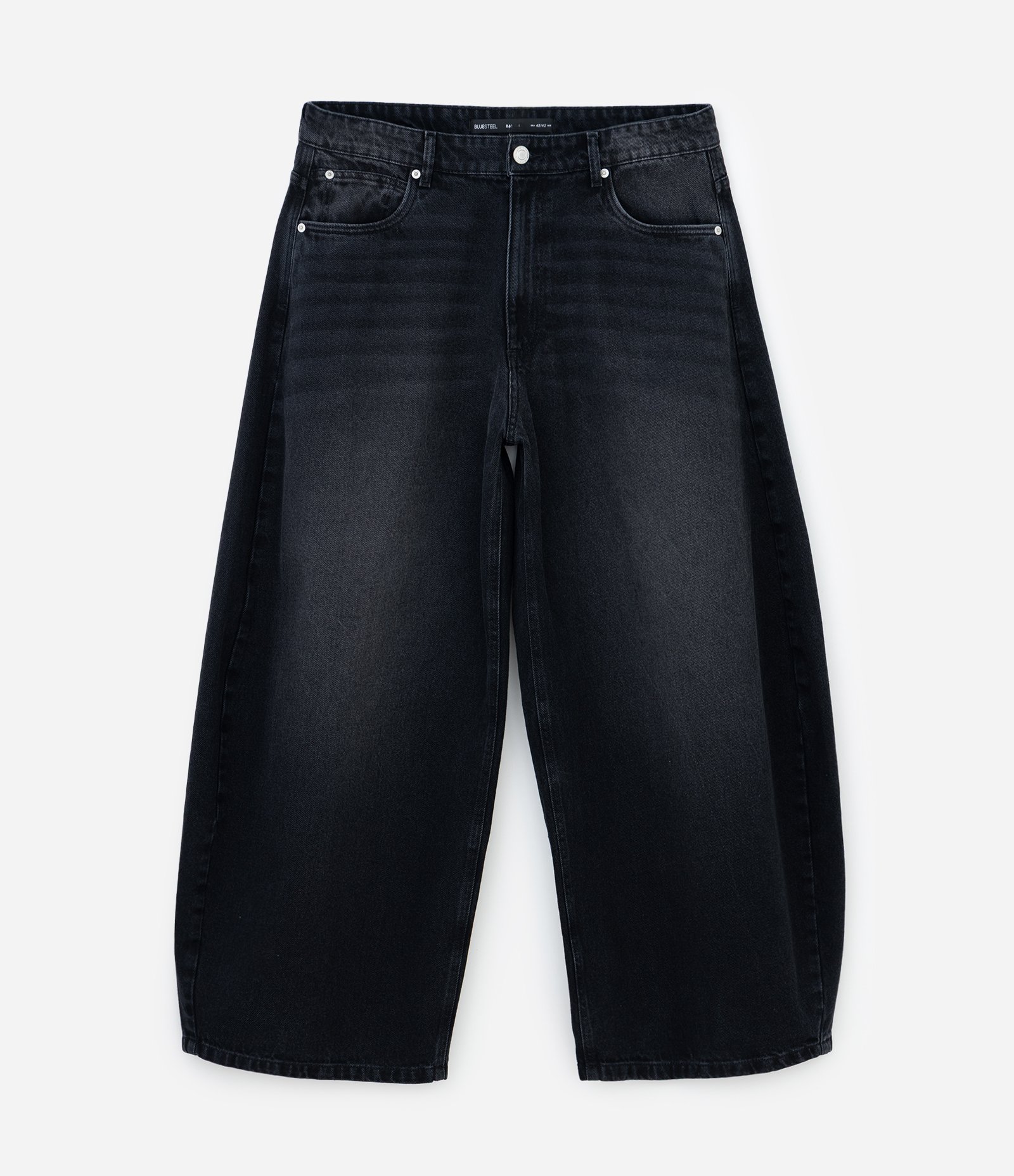 Calça Barrel em Jeans com Bolsos Preto 1