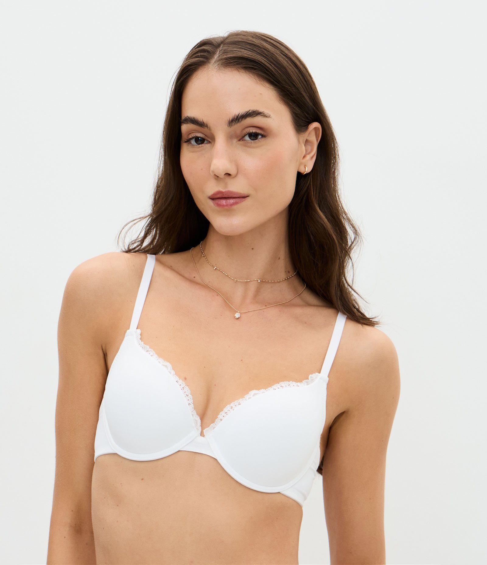 Kit 02 Sutiãs Meia Taça com Bojo e Detalhe em Renda Branco/Marrom 3