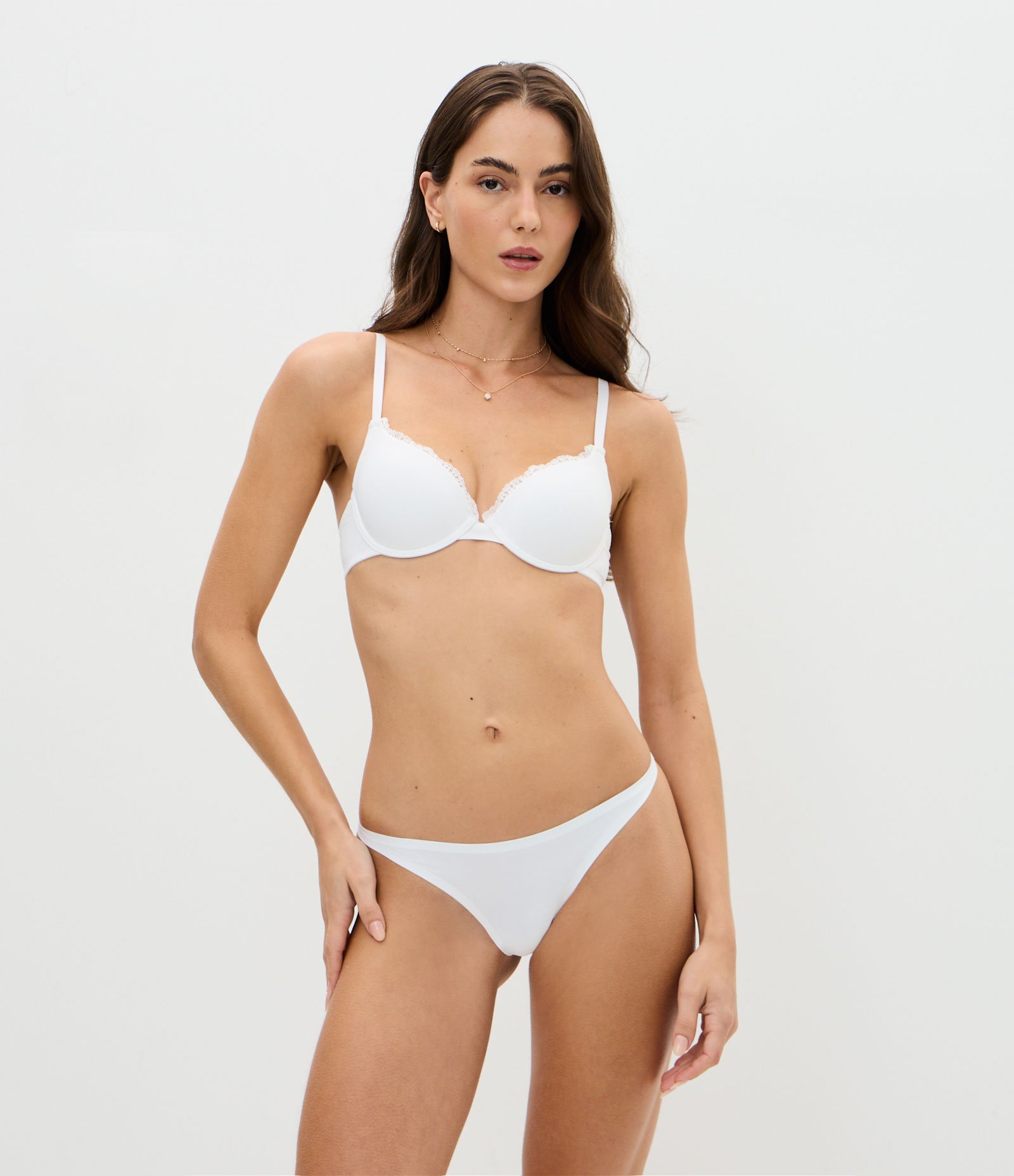 Kit 02 Sutiãs Meia Taça com Bojo e Detalhe em Renda Branco/Marrom 5