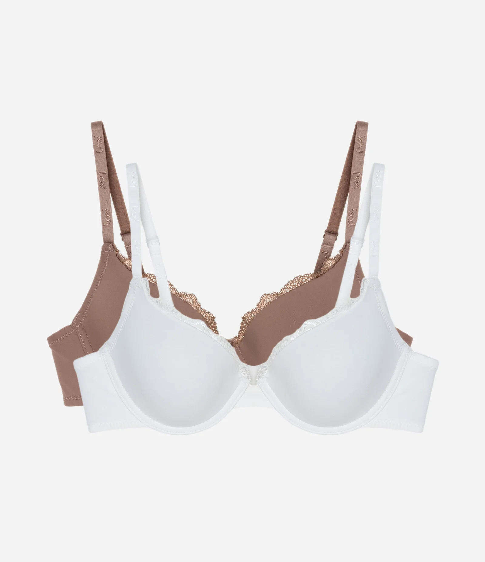 Kit 02 Sutiãs Meia Taça com Bojo e Detalhe em Renda Branco/Marrom 1