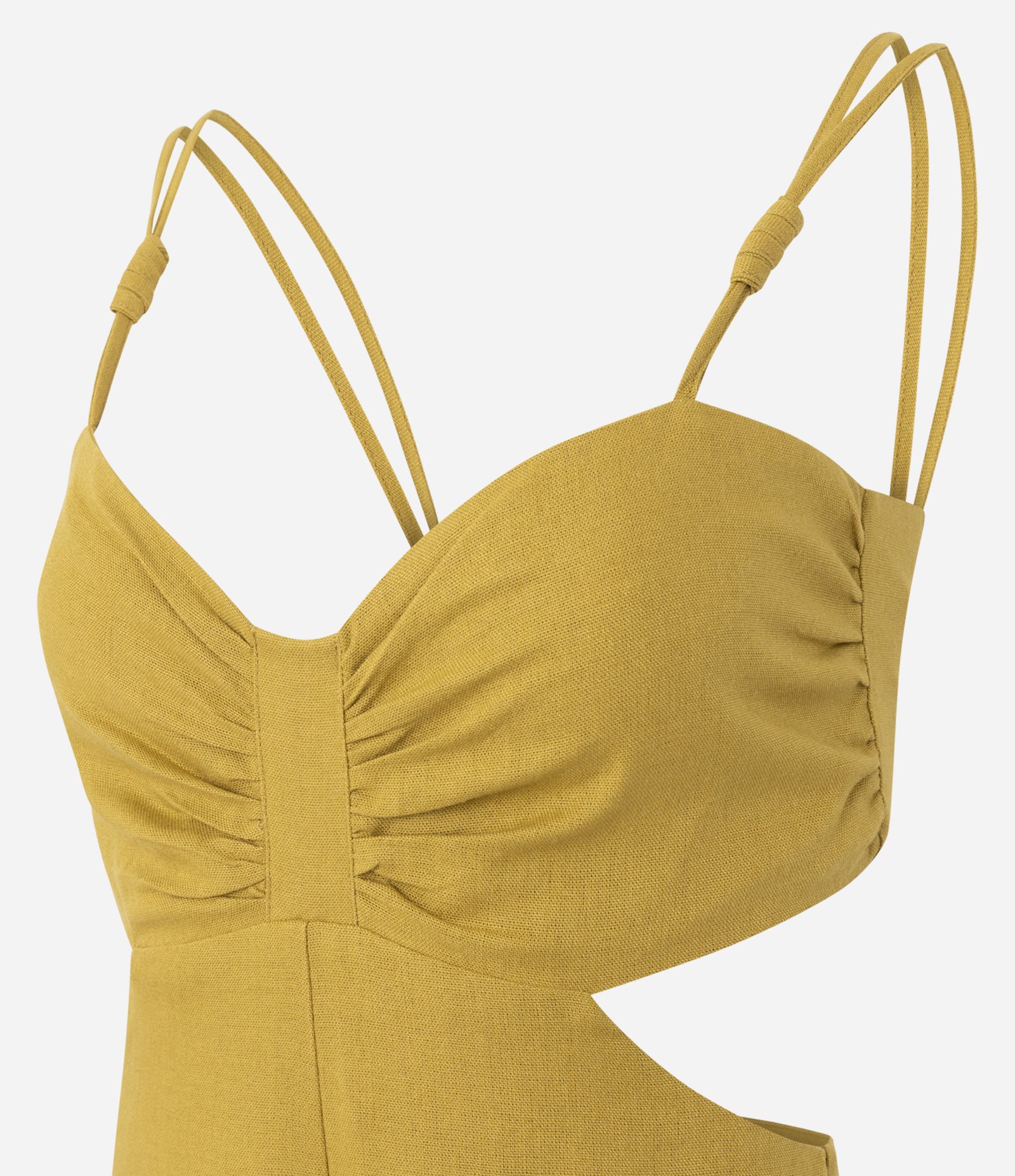 Macacão Pantalona com Alças Duplas e Recorte no Busto Amarelo 6