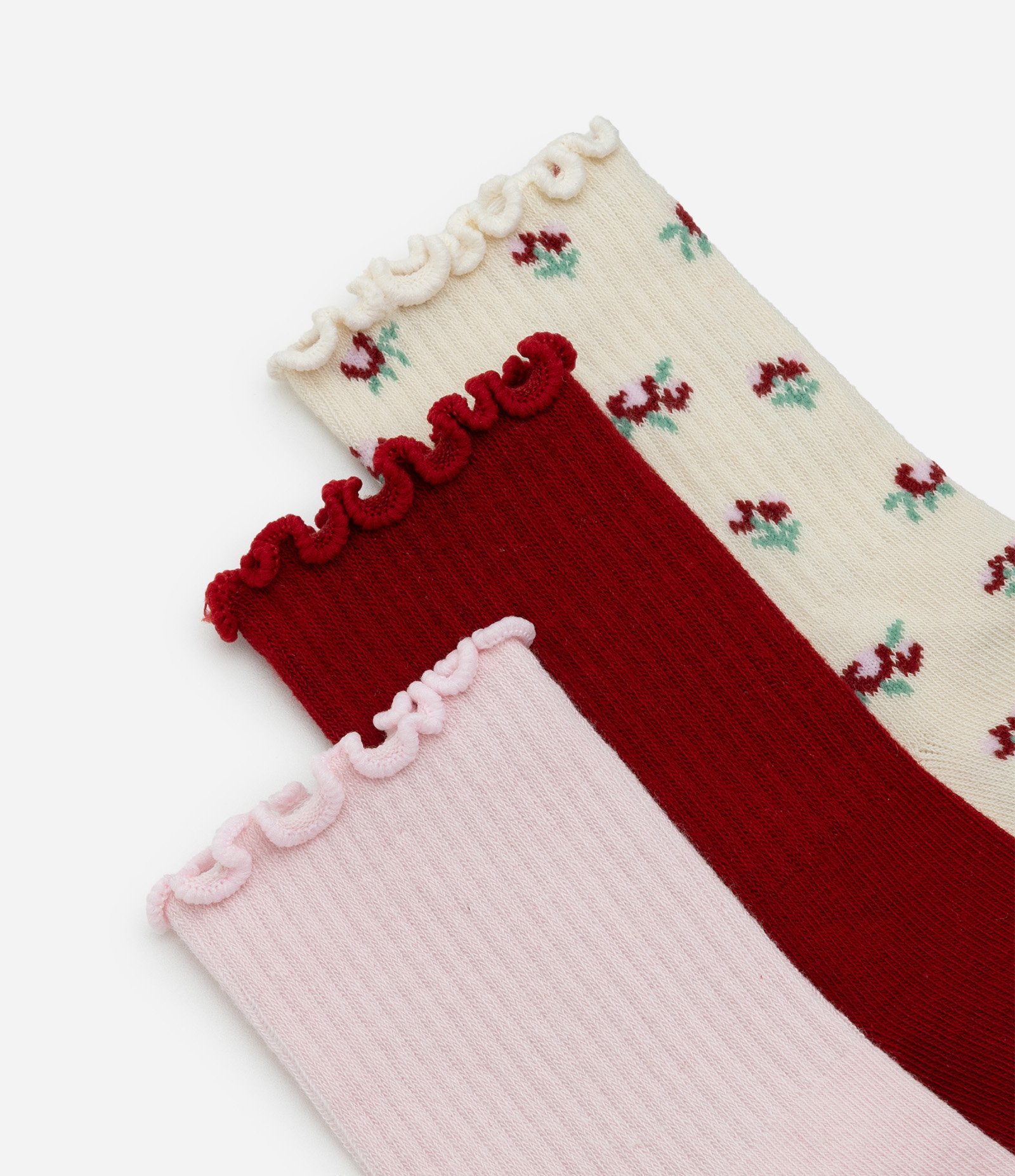 Kit 03 Meias Cano Médio em Algodão com Punho em Picot Multicores 4