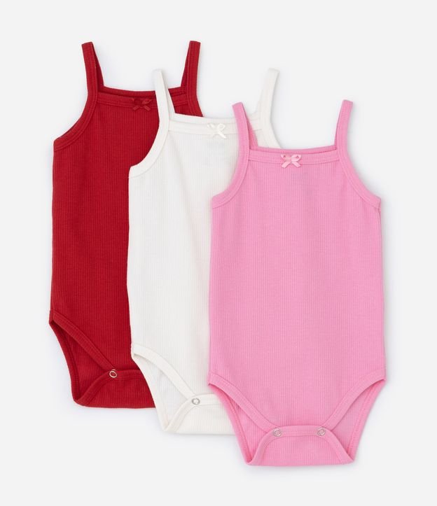Kit 03 Bodies Infantis em Ribana com Lacinho - Tam 0 a 18 meses