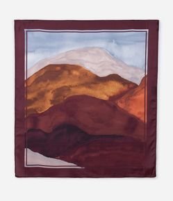 Lenço Retangular em Cetim com Estampa Montanhas