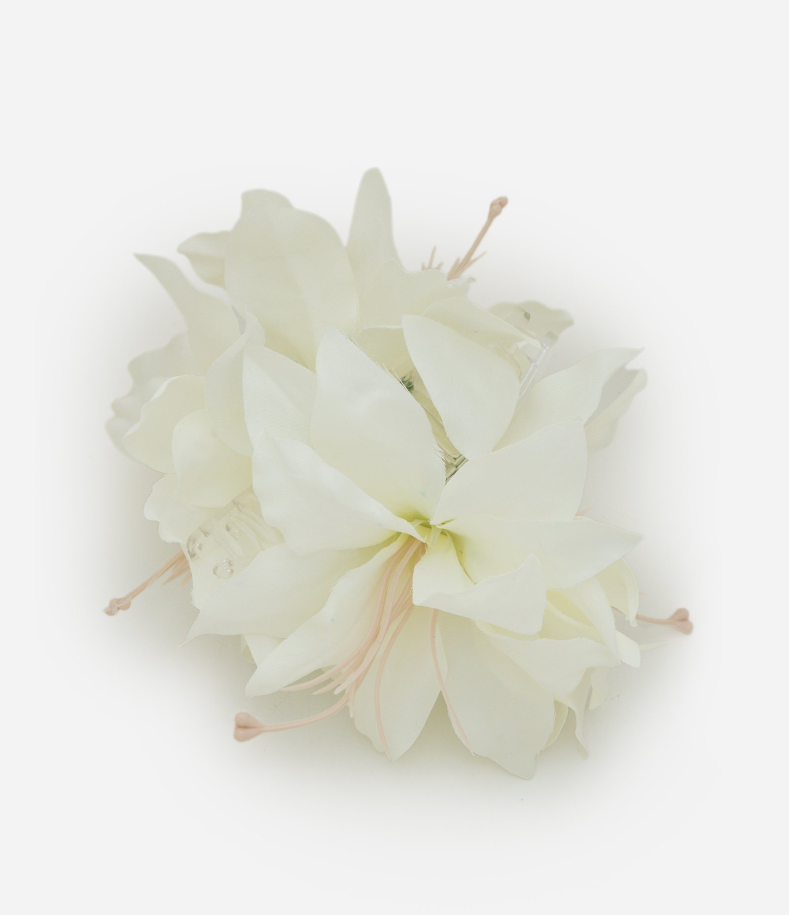 Piranha de Cabelo em Tecido com Formato de Flor Dupla Branco 1