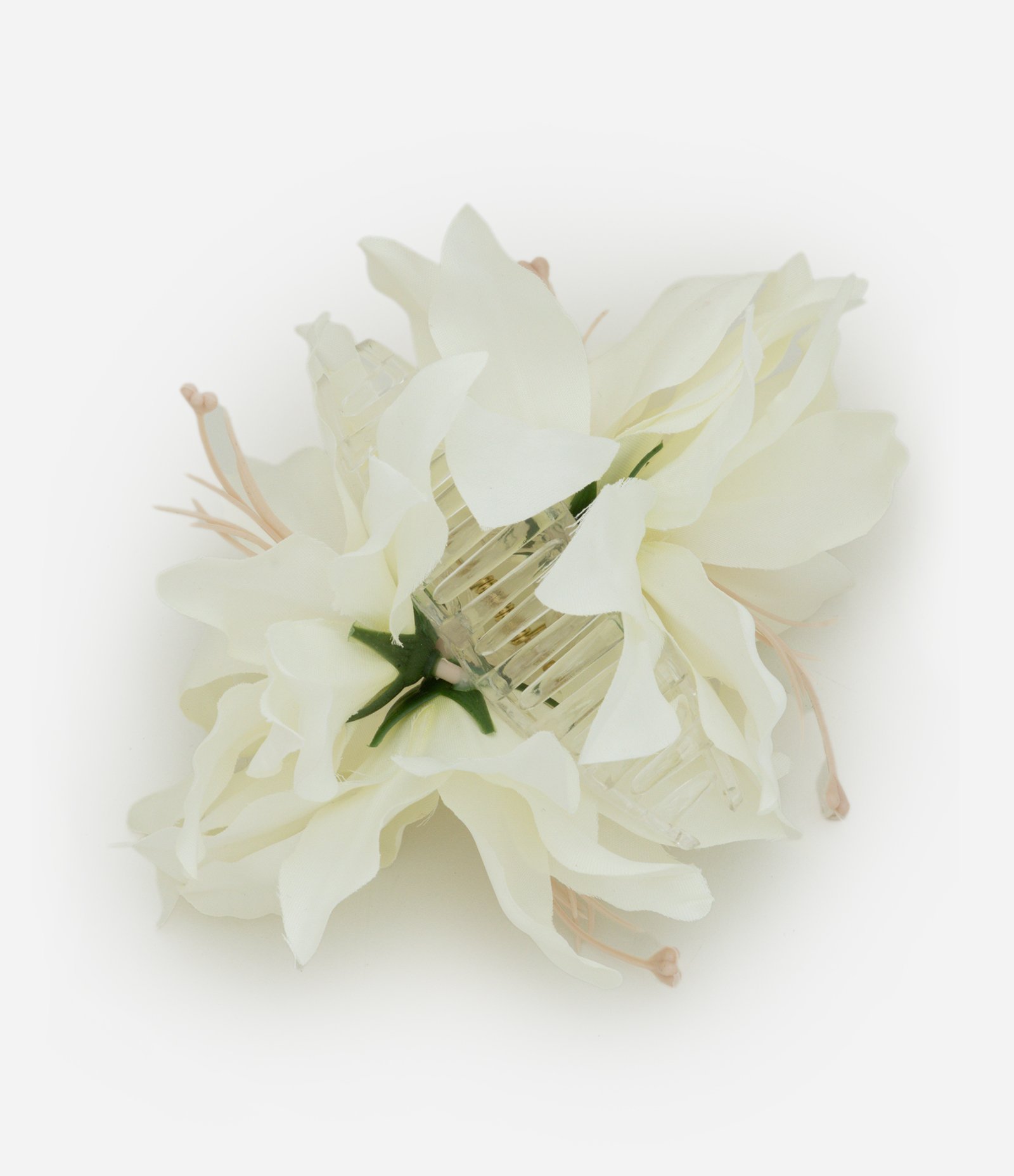 Piranha de Cabelo em Tecido com Formato de Flor Dupla Branco 2