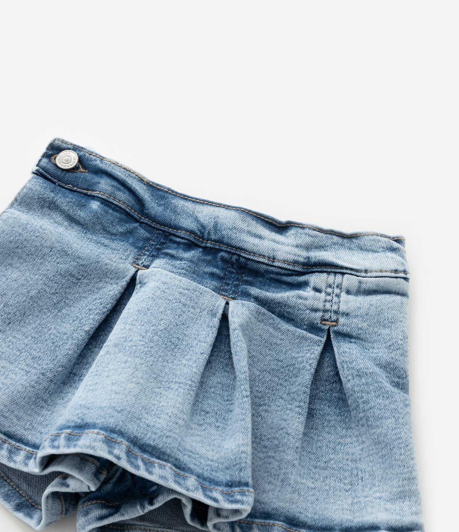 Short Saia Infantil em Jeans com Pregas - Tam 3 a 18 Meses Azul 4
