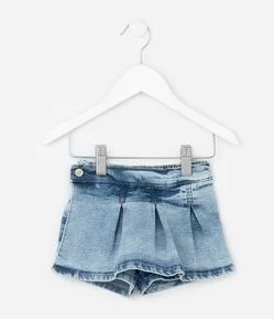 Short Saia Infantil em Jeans com Pregas - Tam 3 a 18 Meses
