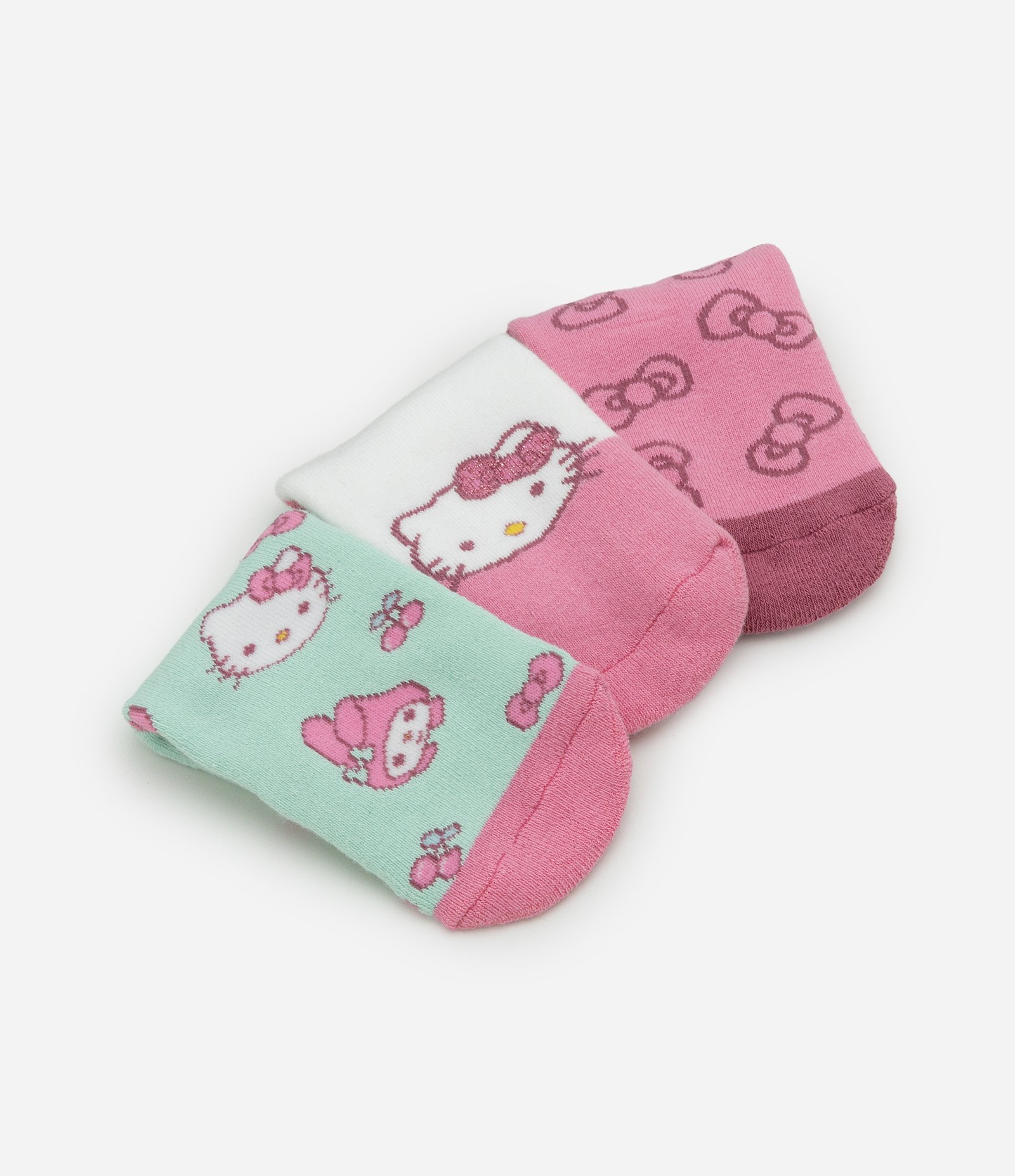 Kit 03 Meias Infantis Atoalhadas com Hello Kitty – Tam 19 a 34 Sortido 3