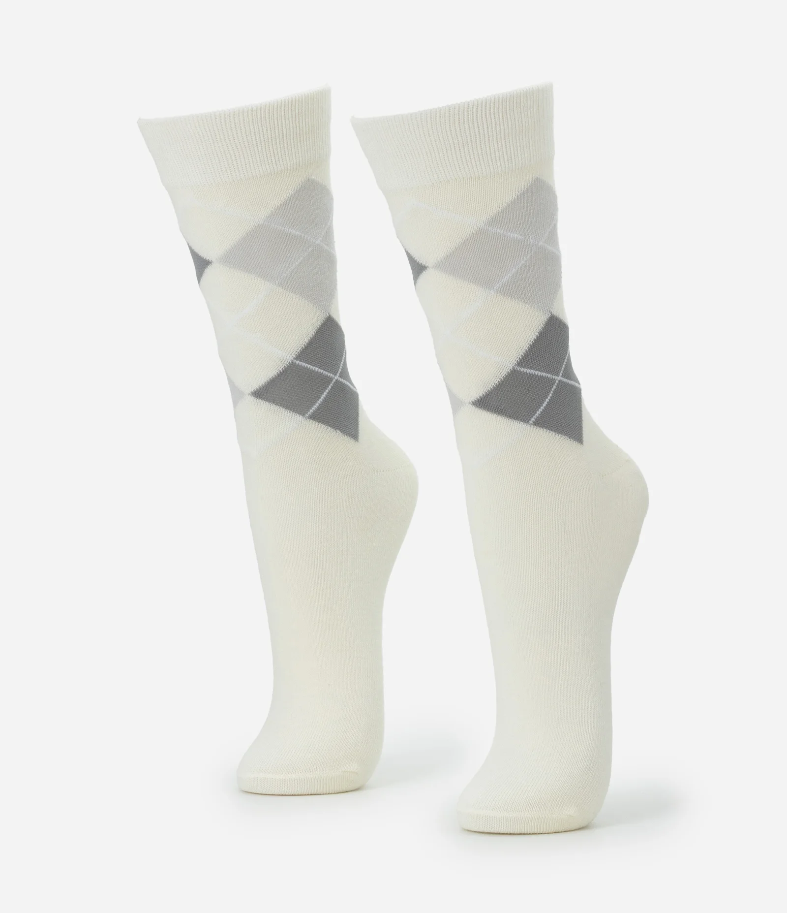 Meia Cano Alto Individual em Algodão com Estampa Geométrica Bege 1