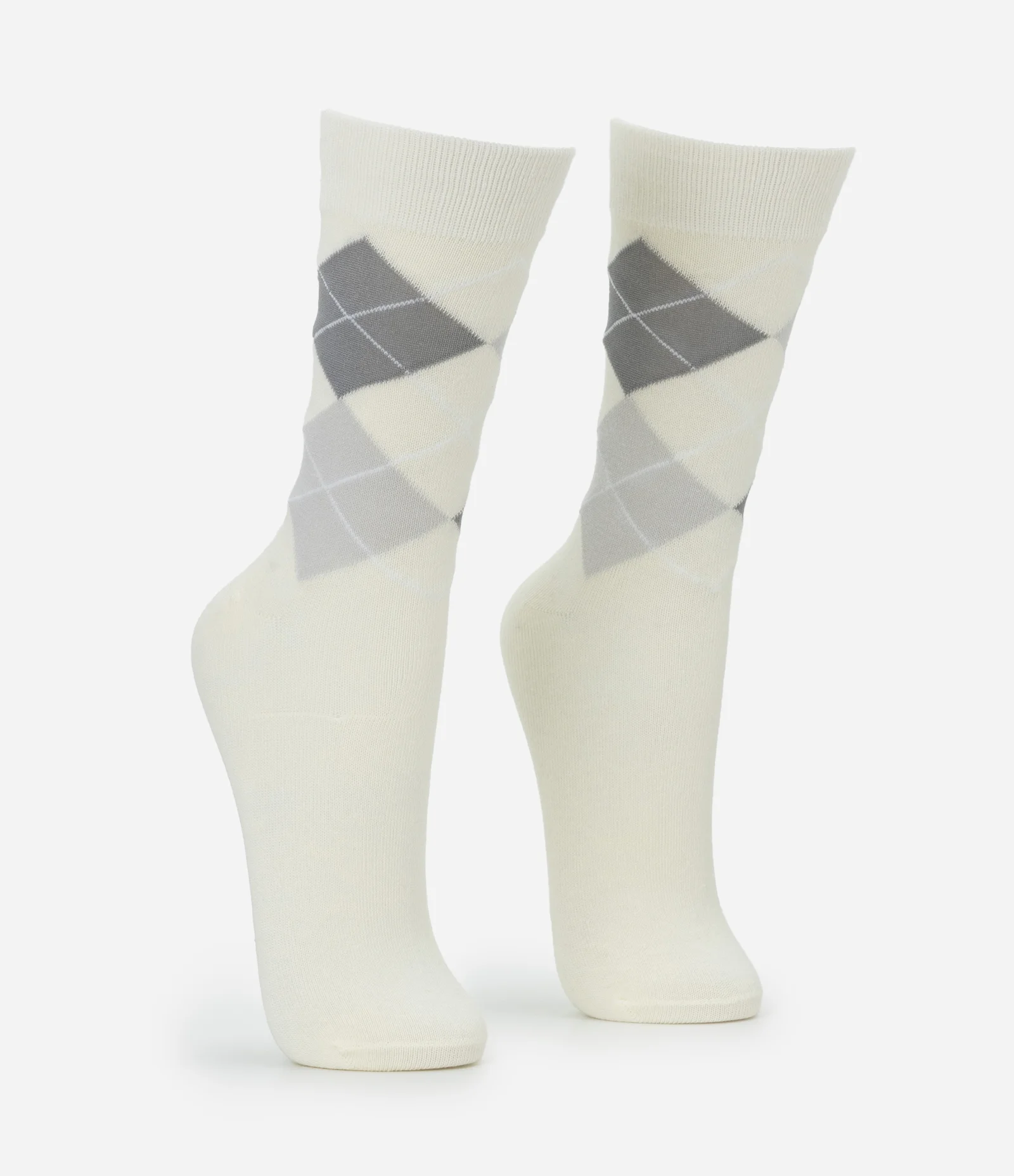 Meia Cano Alto Individual em Algodão com Estampa Geométrica Bege 2