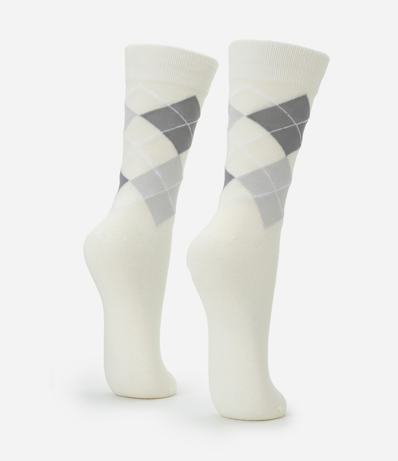 Meia Cano Alto Individual em Algodão com Estampa Geométrica Bege 3