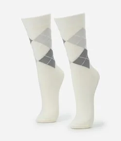 Meia Cano Alto Individual em Algodão com Estampa Geométrica