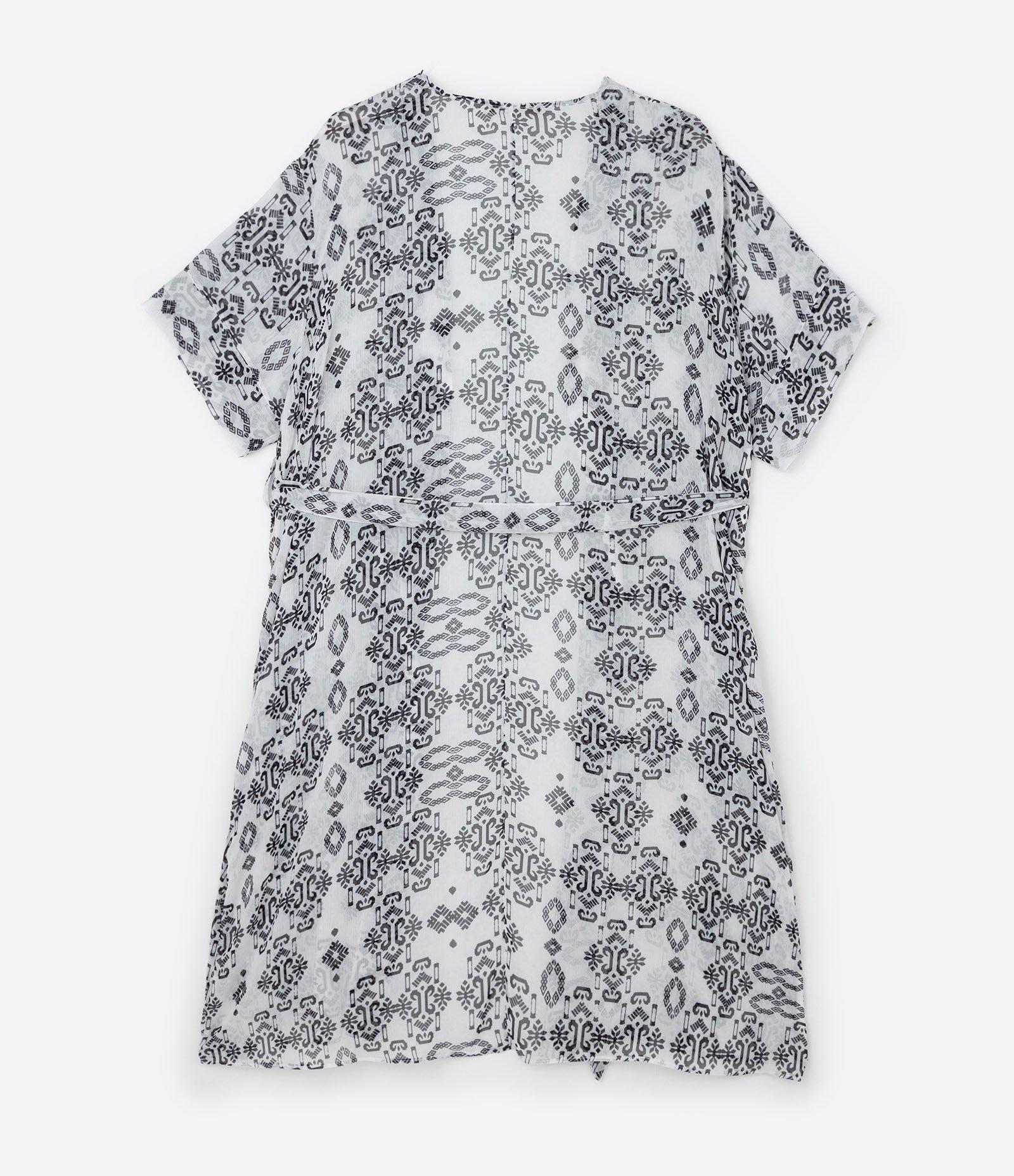 Saida de Praia Alongada em Chiffon com Estampa Étnica Curve & Plus Size Branco/Preto 5