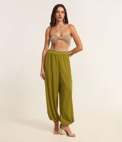 Calça Aladim em Crepe com Pregas e Cós Largo