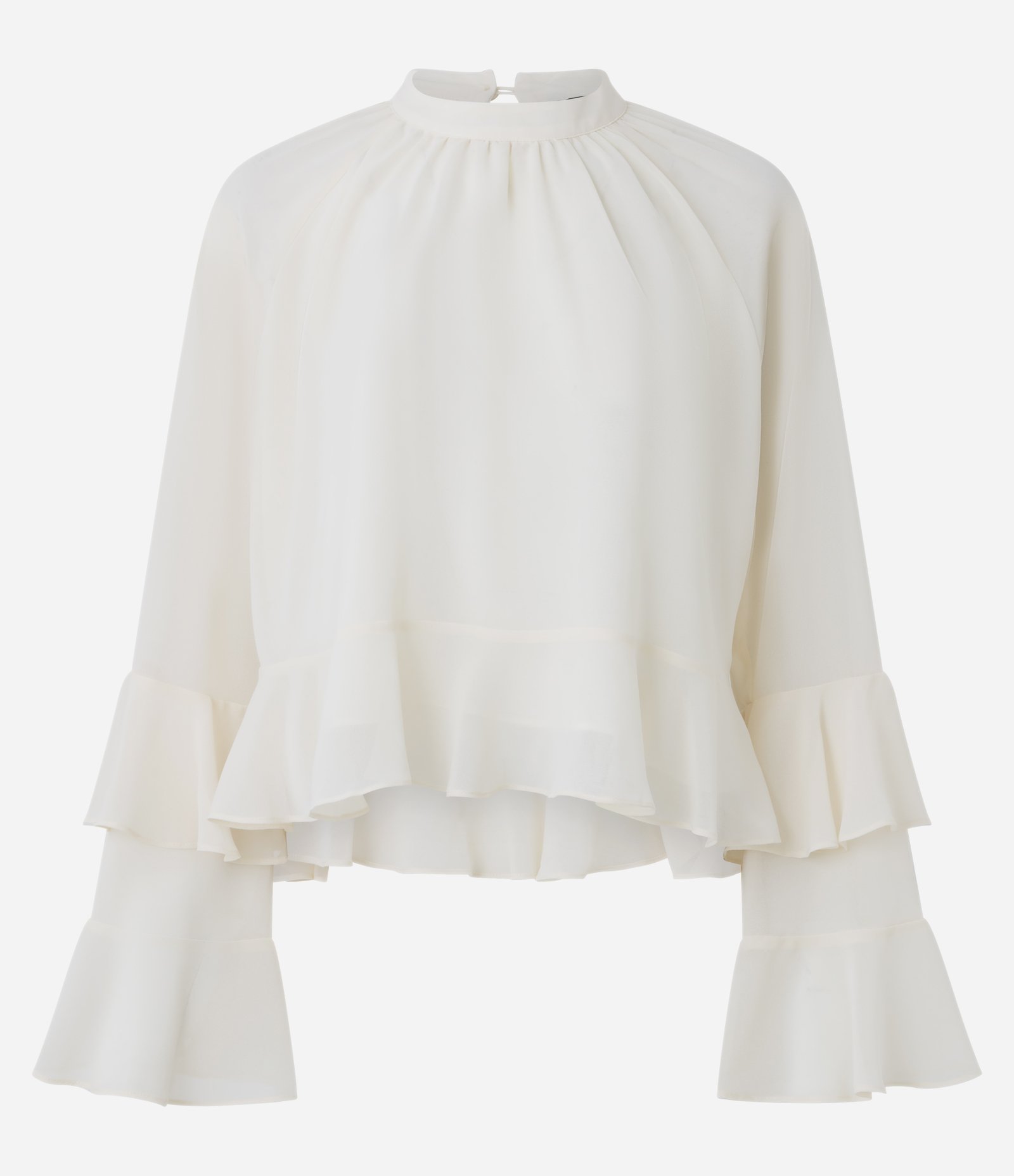 Blusa em Chiffon com Gola Alta e Babados Delicados Off White 6