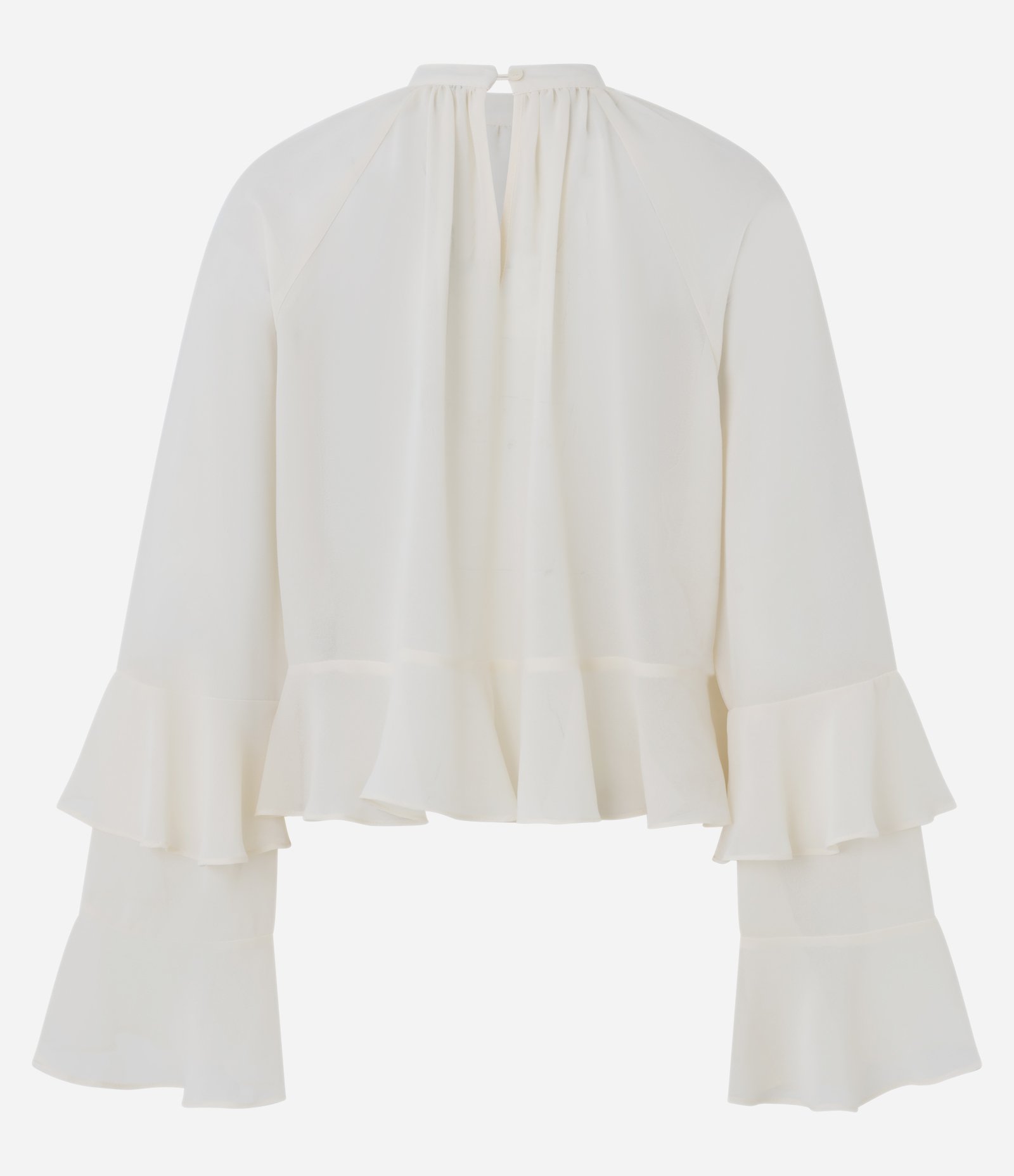Blusa em Chiffon com Gola Alta e Babados Delicados Off White 7