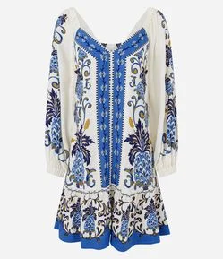 Vestido Curto Floral com Decote V