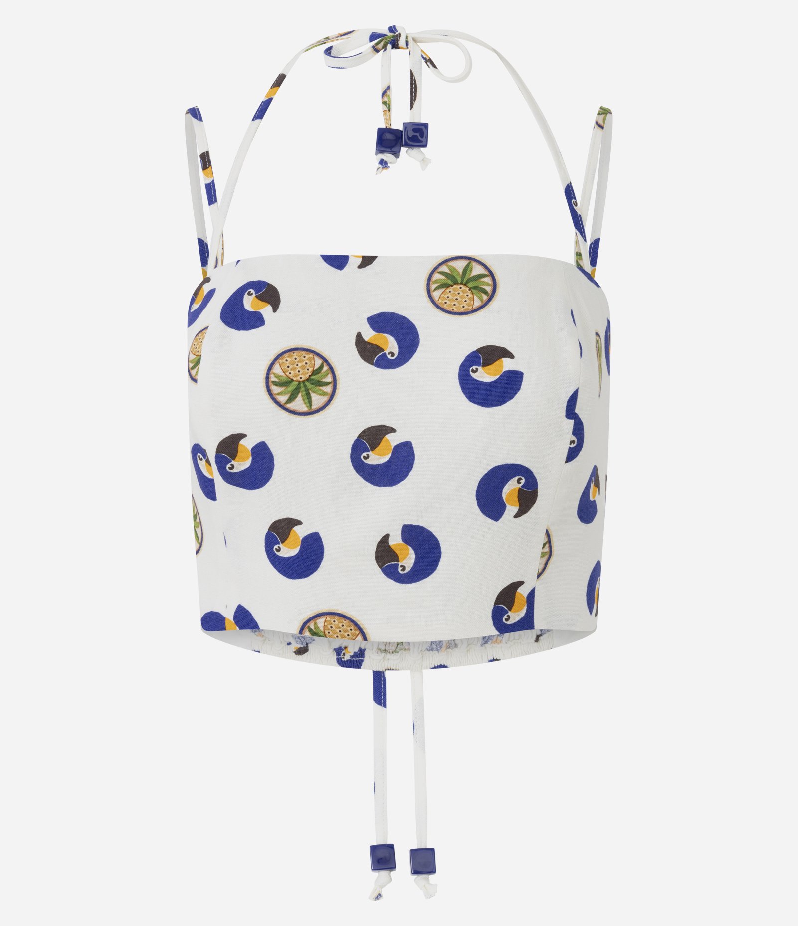 Blusa Super Cropped com Estampa Tropical e Faixa com Cordinhas Off White 1