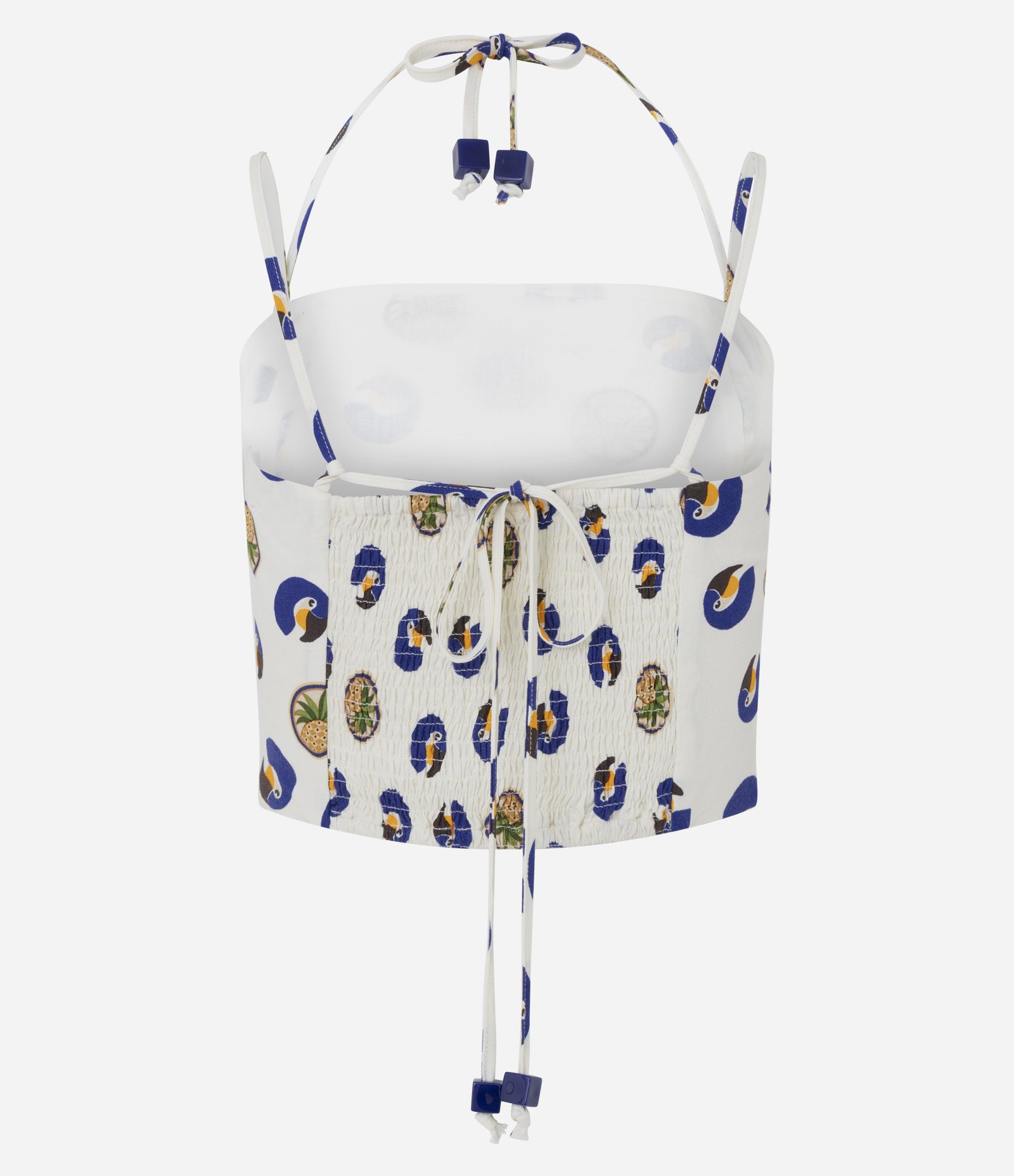 Blusa Super Cropped com Estampa Tropical e Faixa com Cordinhas Off White 2