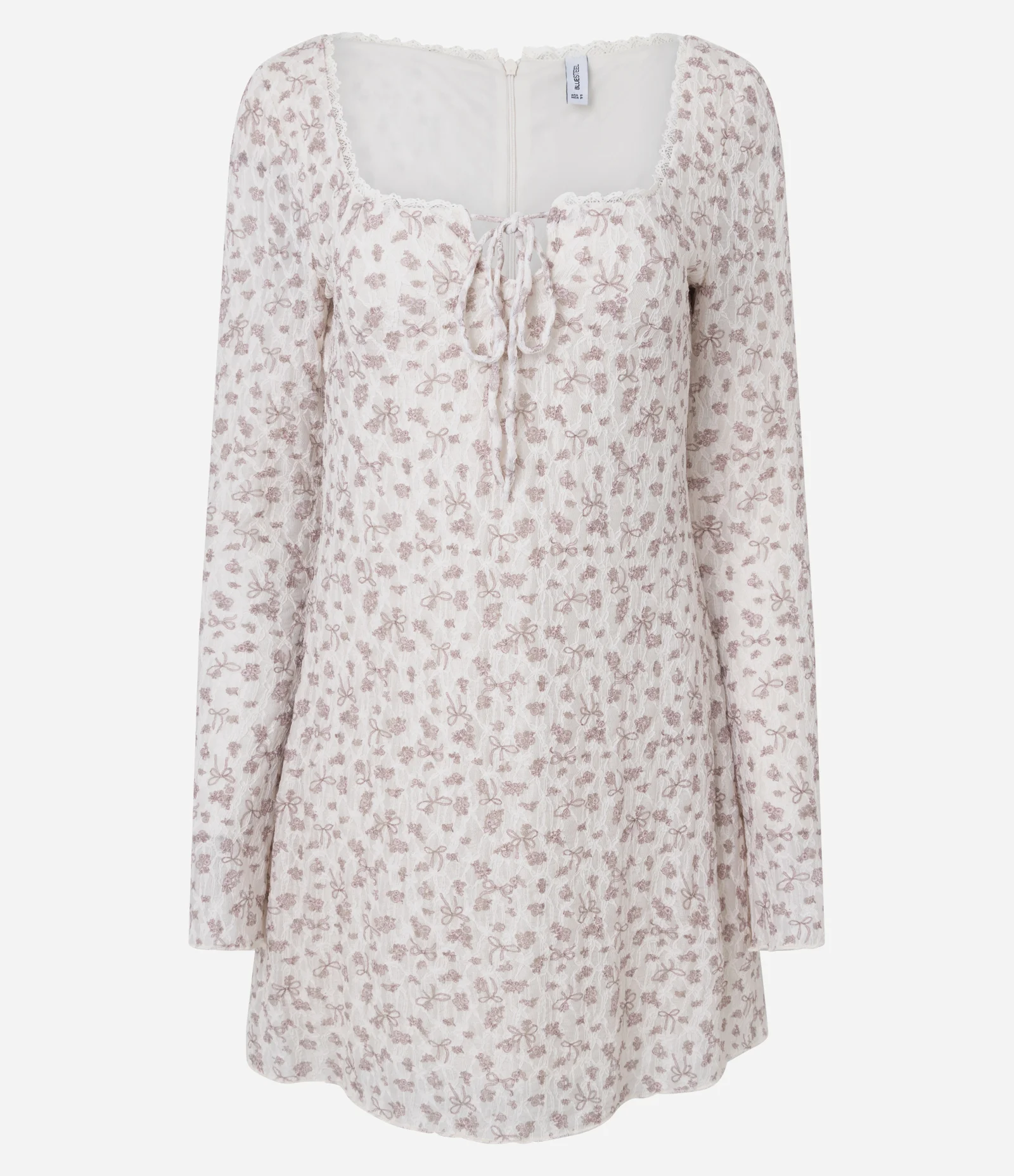 Vestido Manga Longa com Estampa Floral e Amarração Branco 1