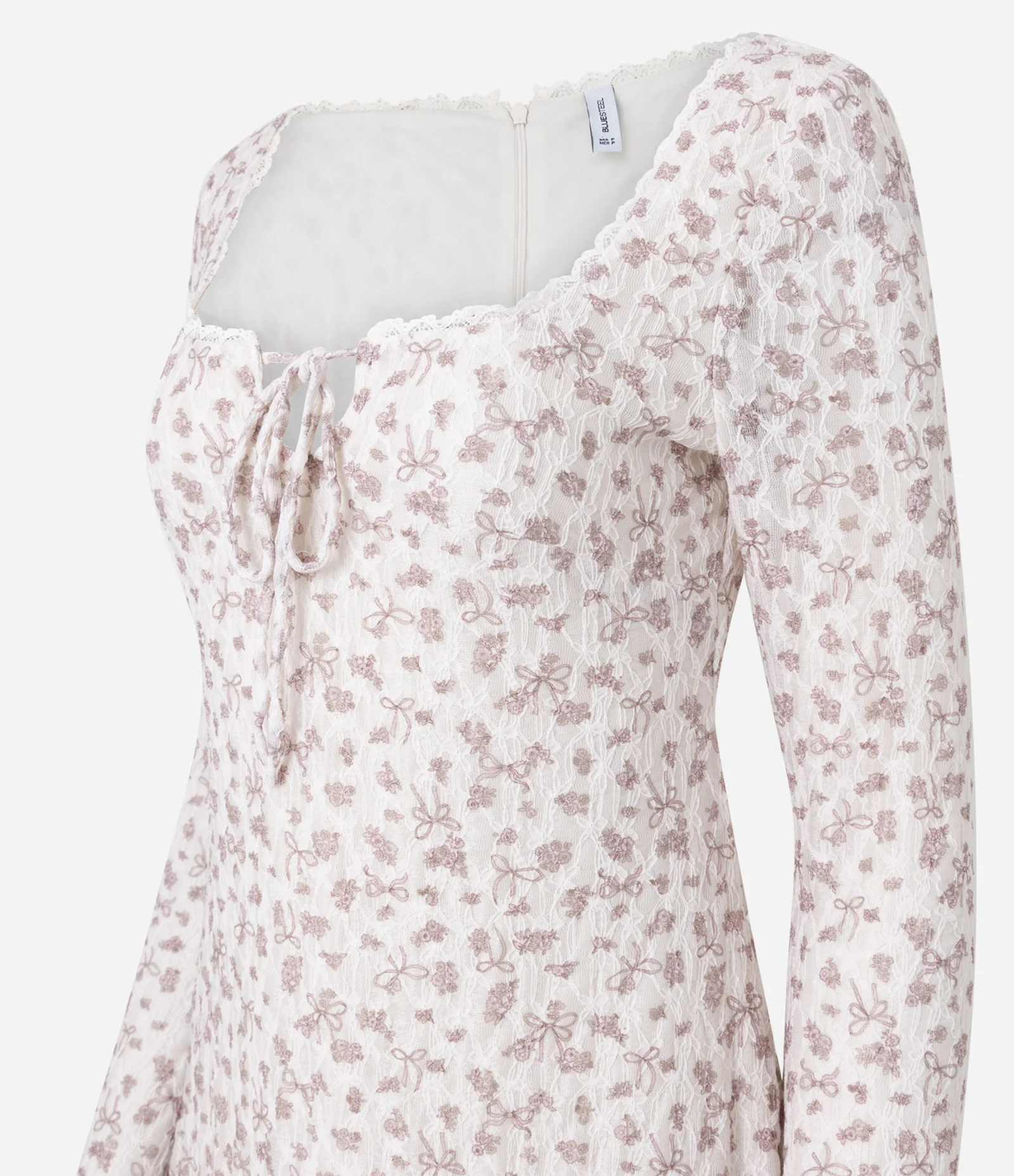 Vestido Manga Longa com Estampa Floral e Amarração Branco 2