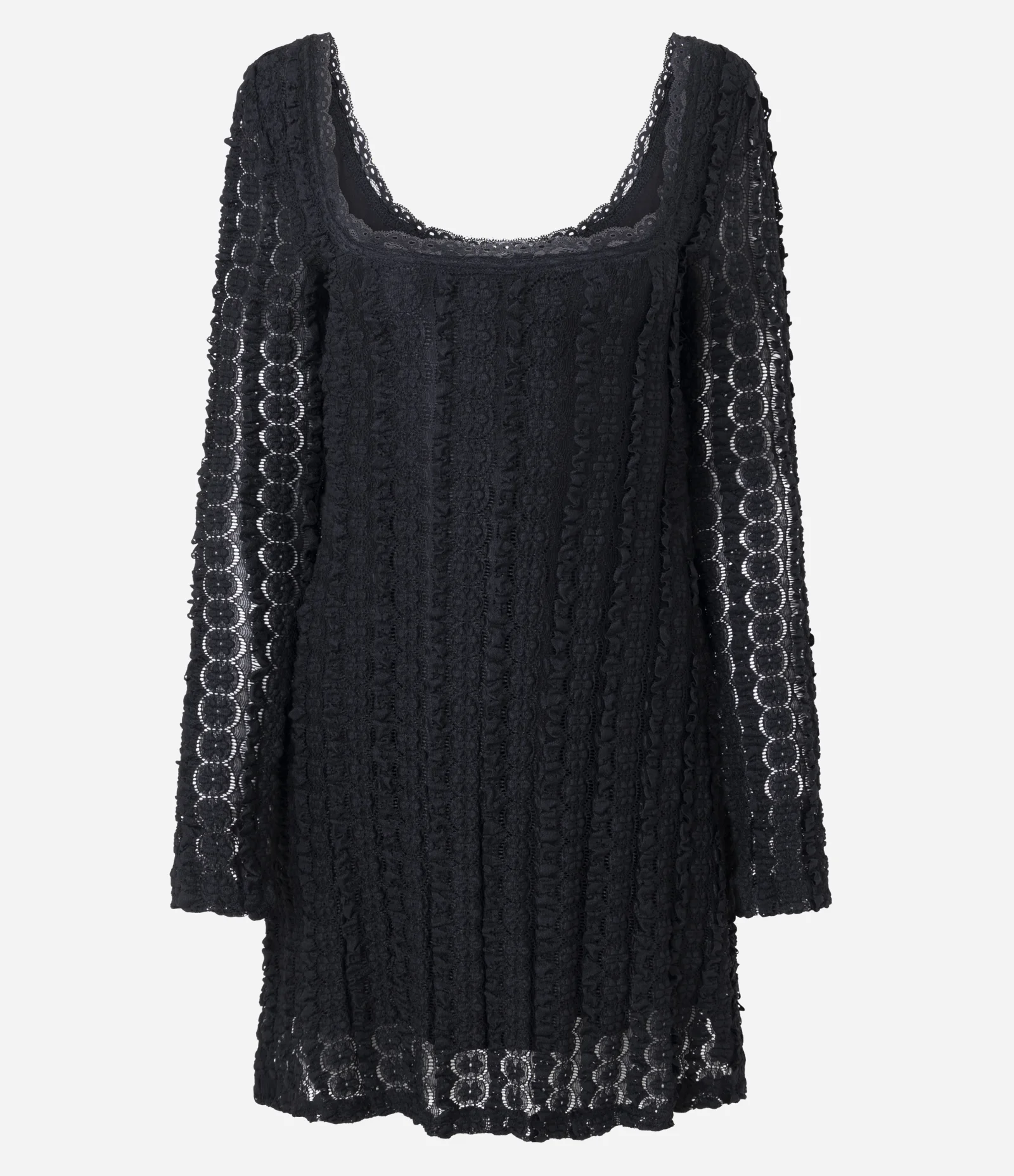 Vestido Manga Longa em Renda Texturizada Preto 1