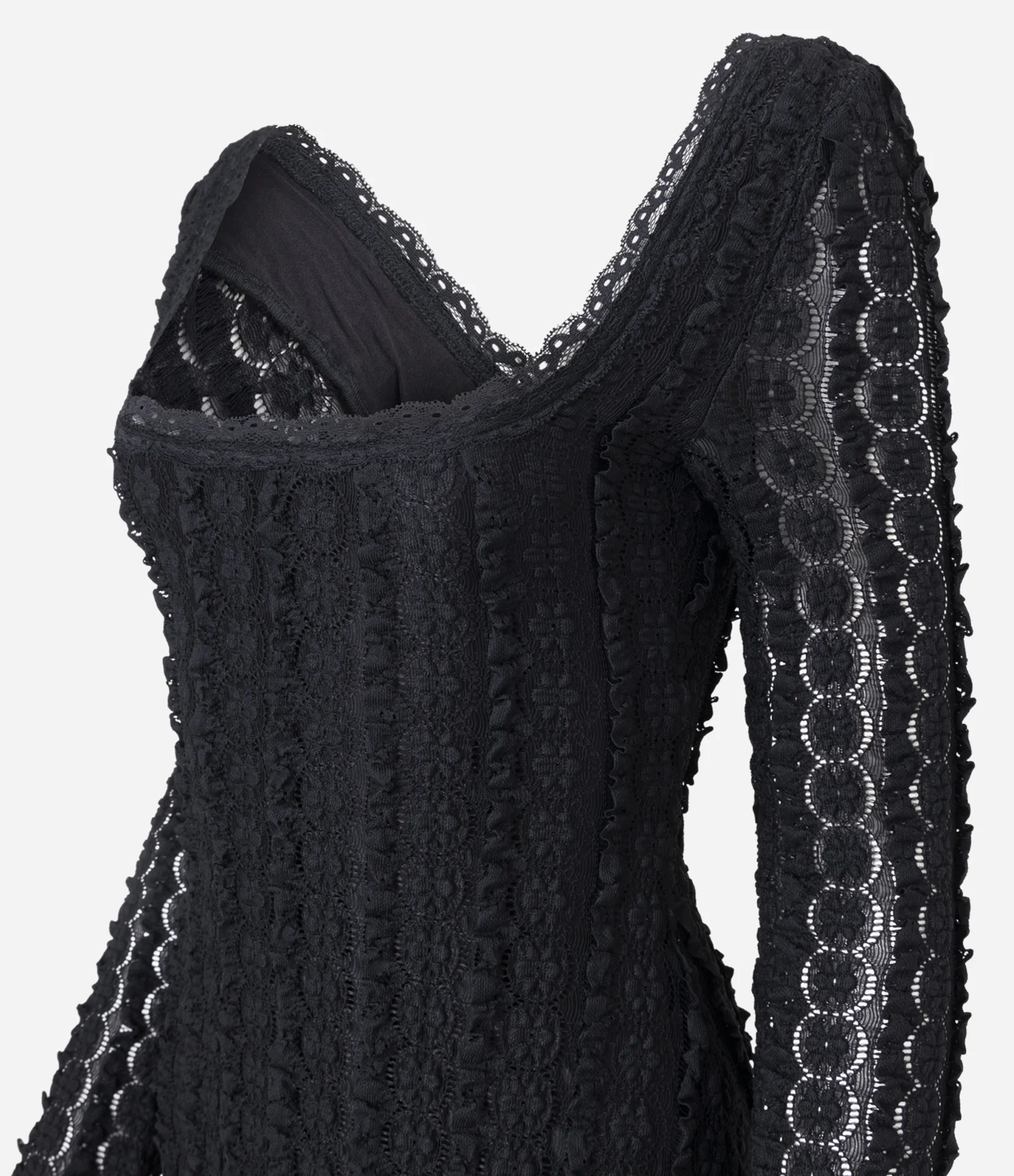 Vestido Manga Longa em Renda Texturizada Preto 2