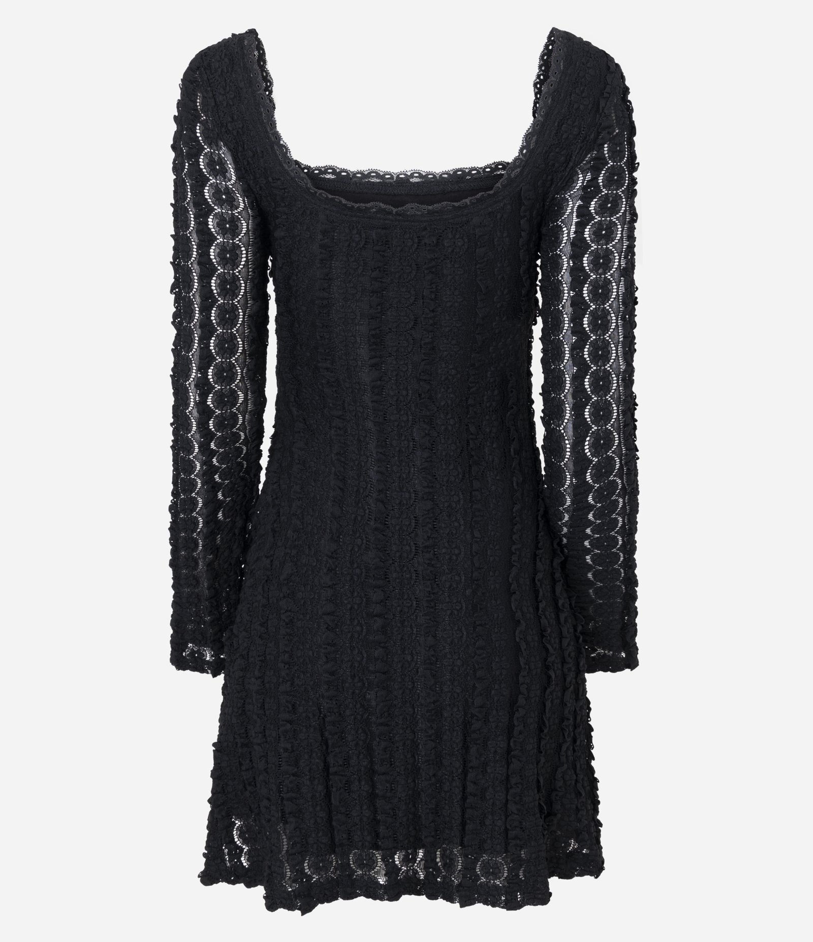 Vestido Manga Longa em Renda Texturizada Preto 3