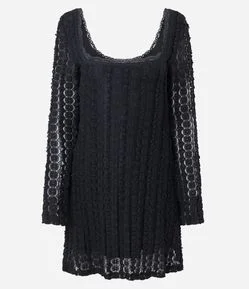 Vestido Manga Longa em Renda Texturizada