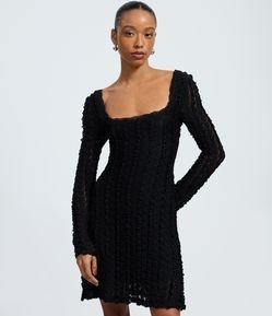 Vestido Manga Longa em Renda Texturizada