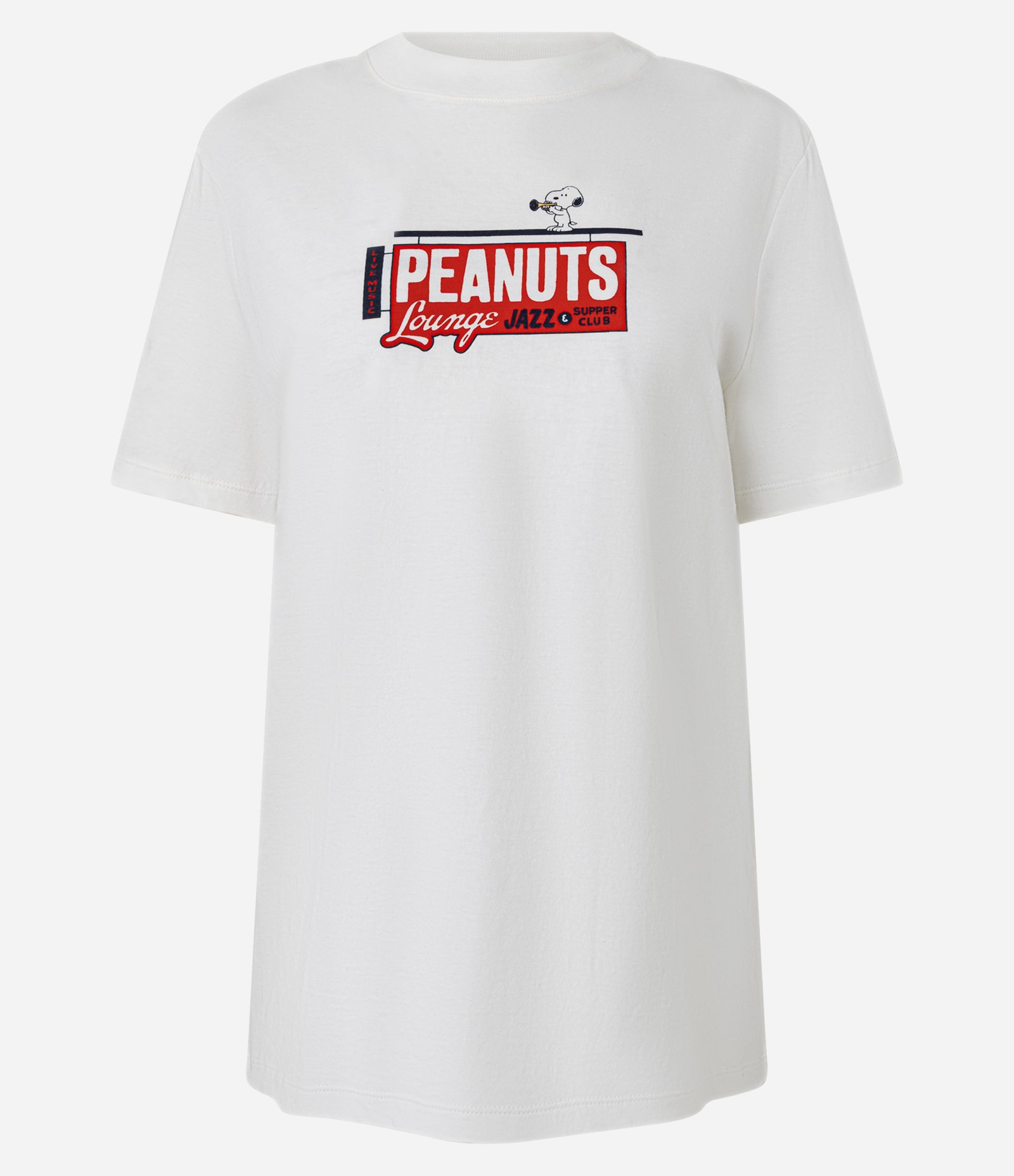 Camiseta em Algodão com Estampa de Jazz do Snoopy Branco 5