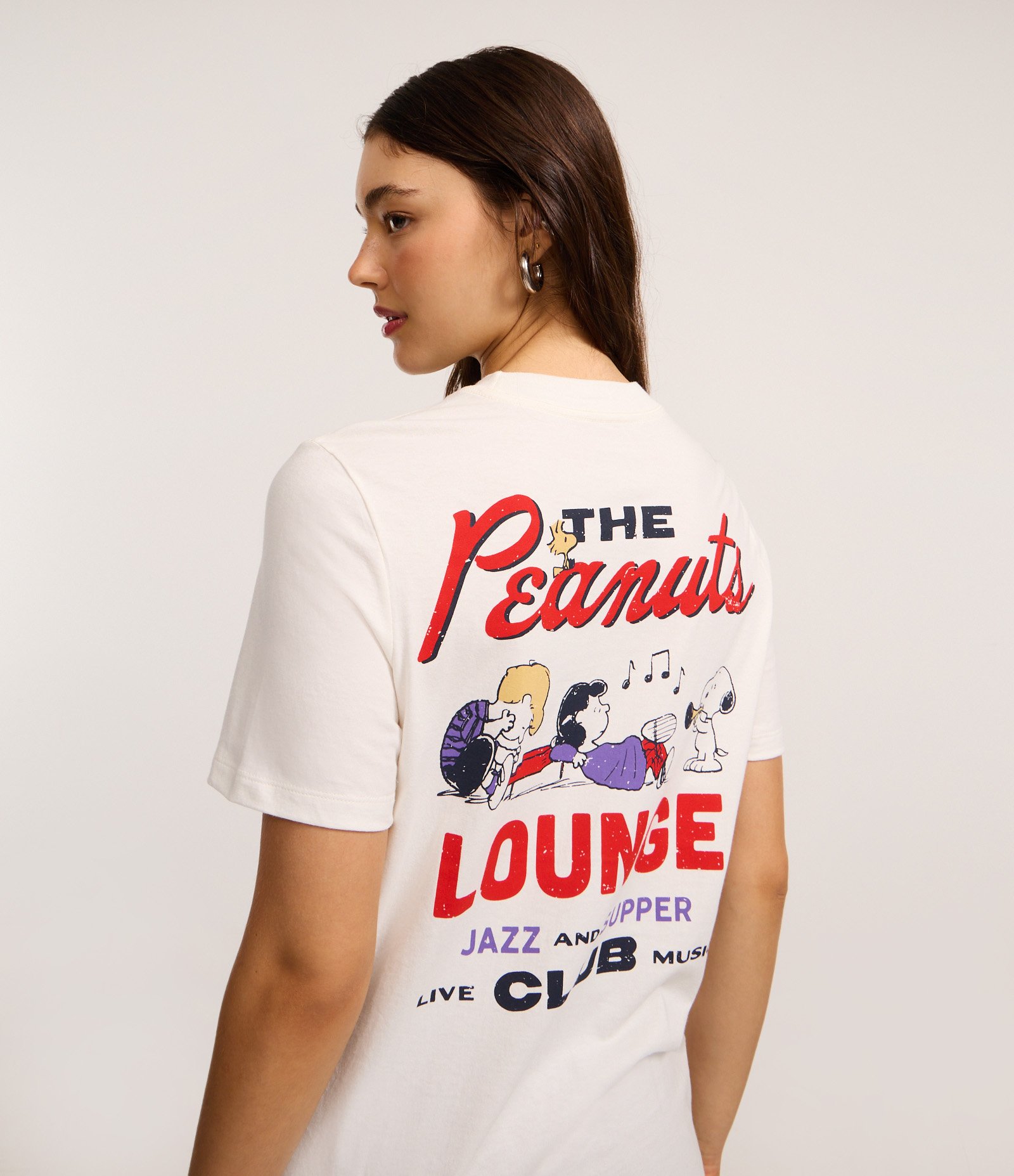 Camiseta em Algodão com Estampa de Jazz do Snoopy Branco 1