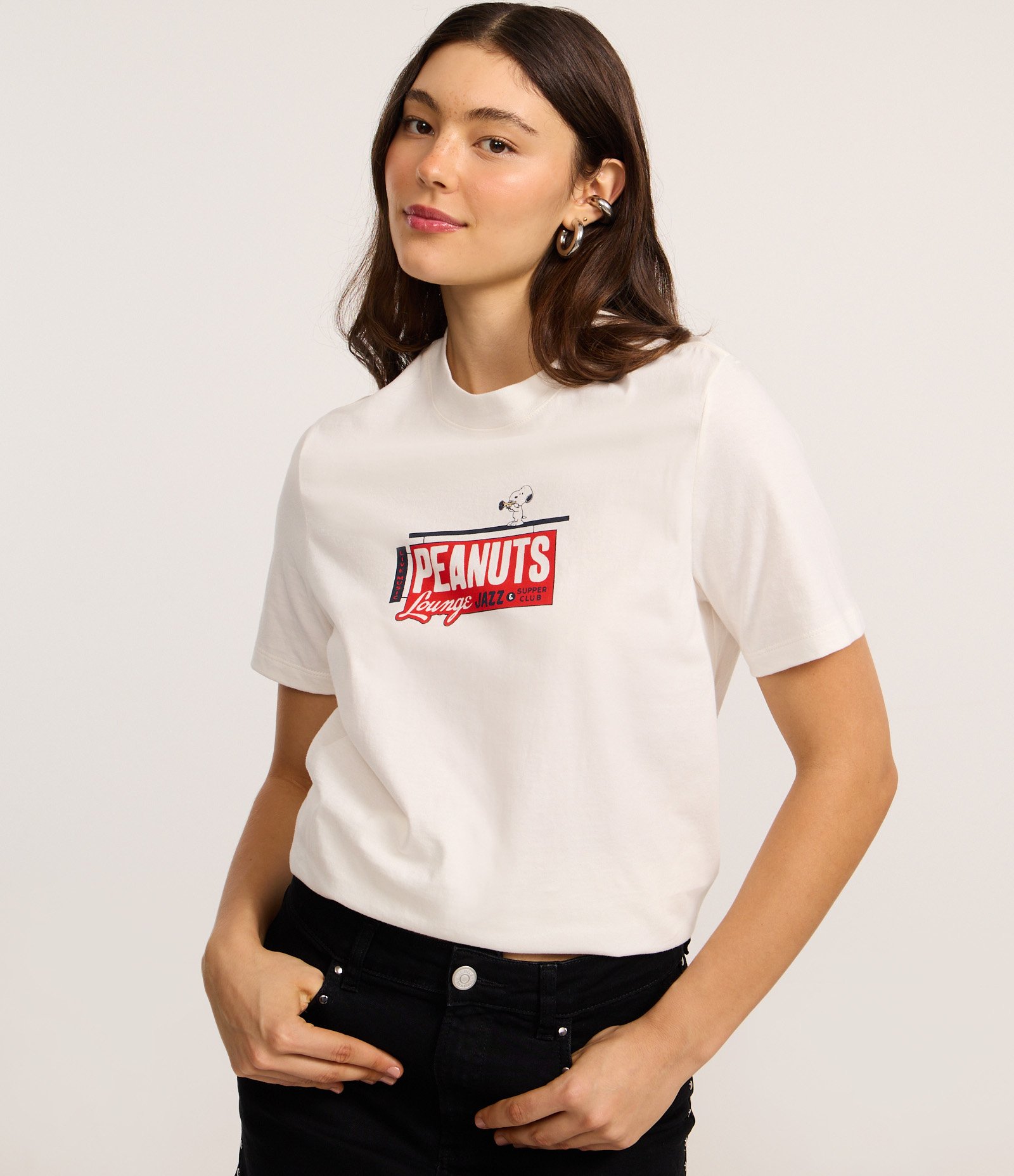 Camiseta em Algodão com Estampa de Jazz do Snoopy Branco 3