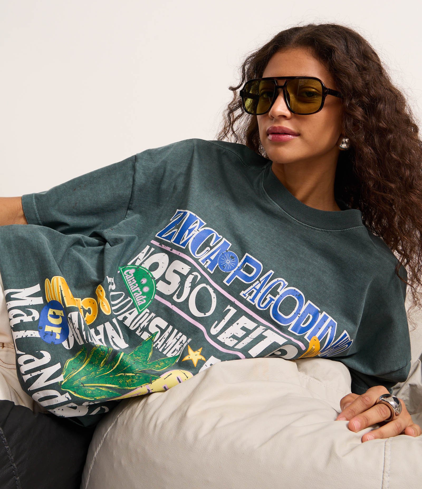 Camiseta Oversized em Algodão com Estampa Lettering Zeca Pagodinho e Brasilidades Azul 1