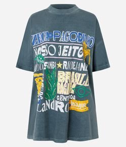 Camiseta Oversized em Algodão com Estampa Lettering Zeca Pagodinho e Brasilidades