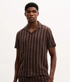 Camisa Manga Curta Jacquard com Listra e Textura