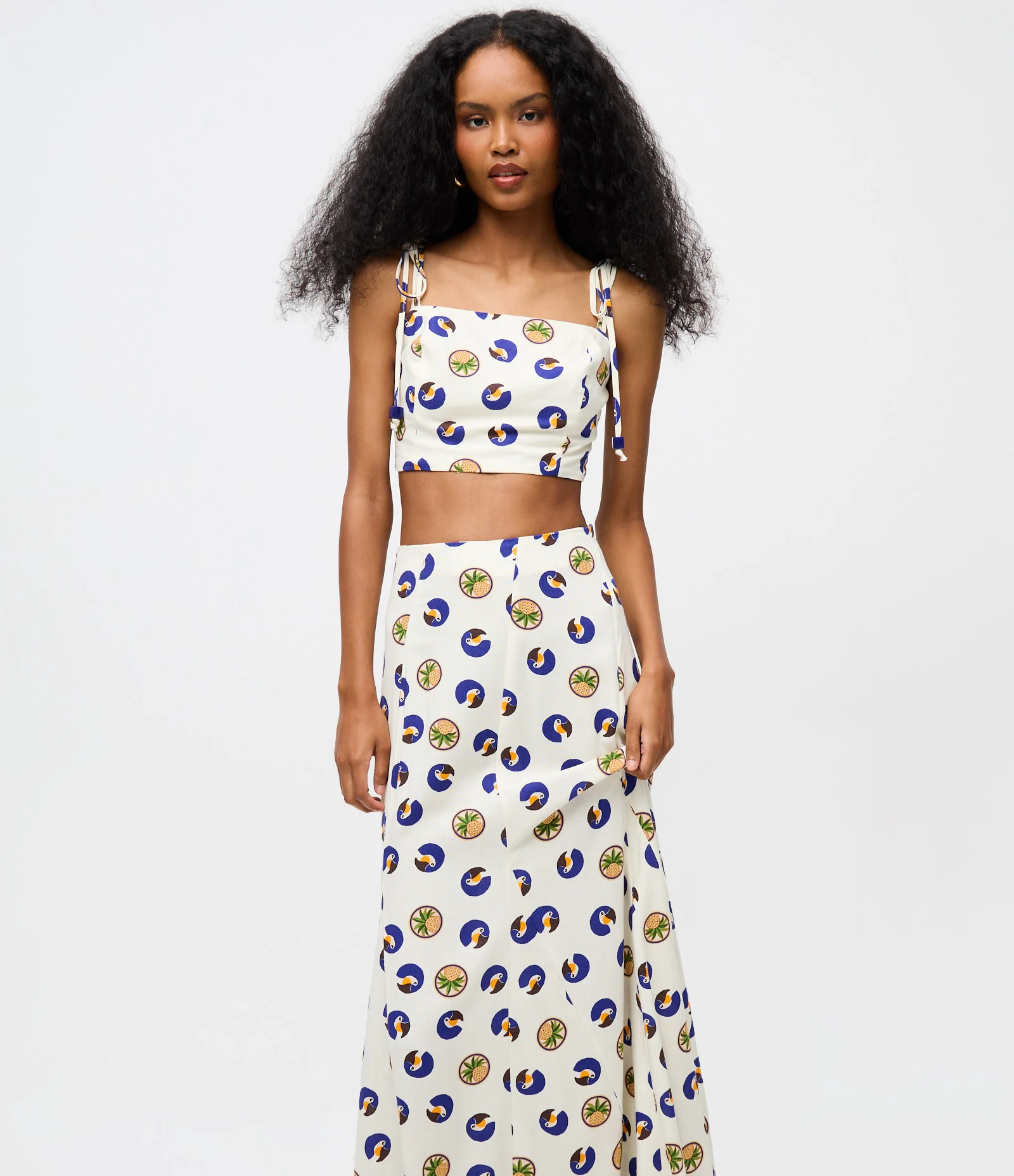 Saia Longa em Viscolinho com Estampa Tropical Off White 2