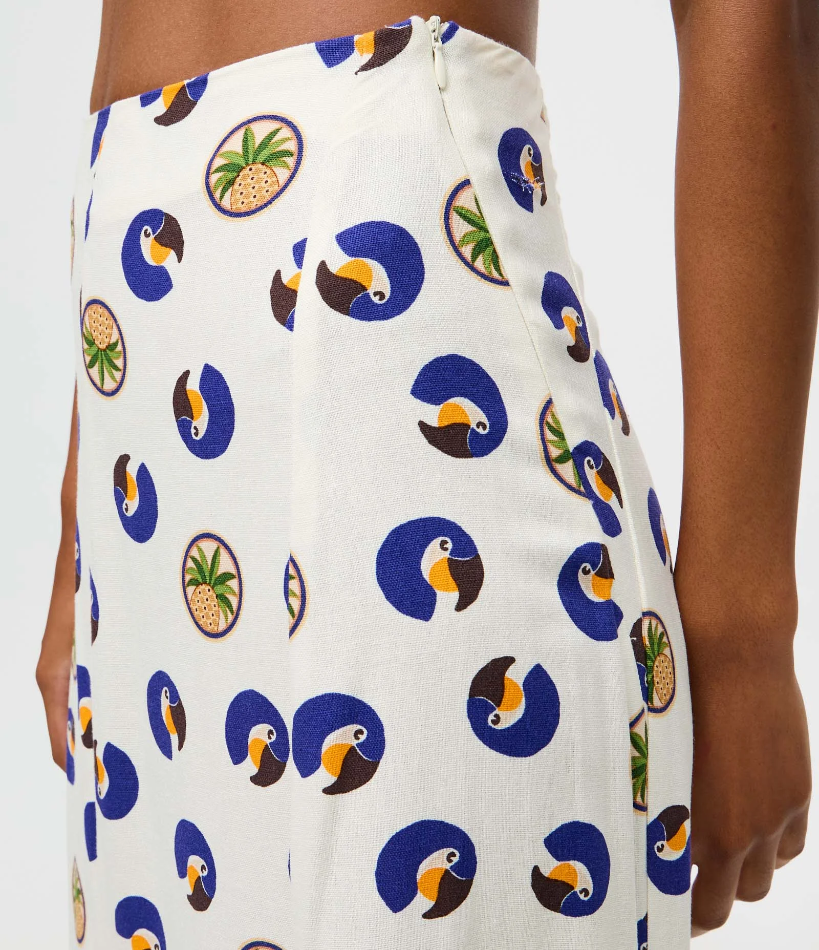 Saia Longa em Viscolinho com Estampa Tropical Off White 4