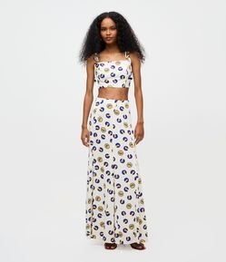 Saia Longa em Viscolinho com Estampa Tropical