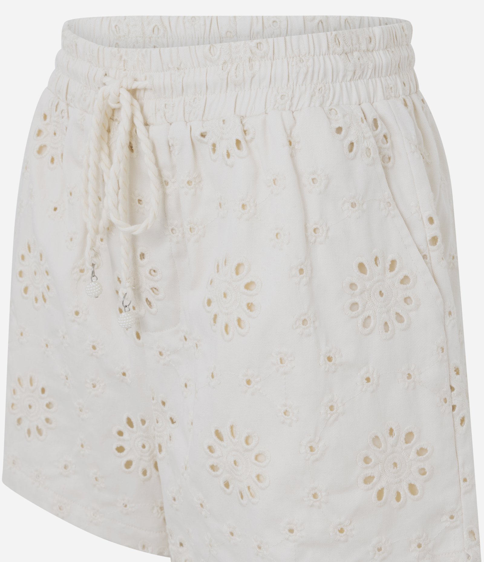 Short Cintura Alta em Laise com Cós Elástico Off White 6