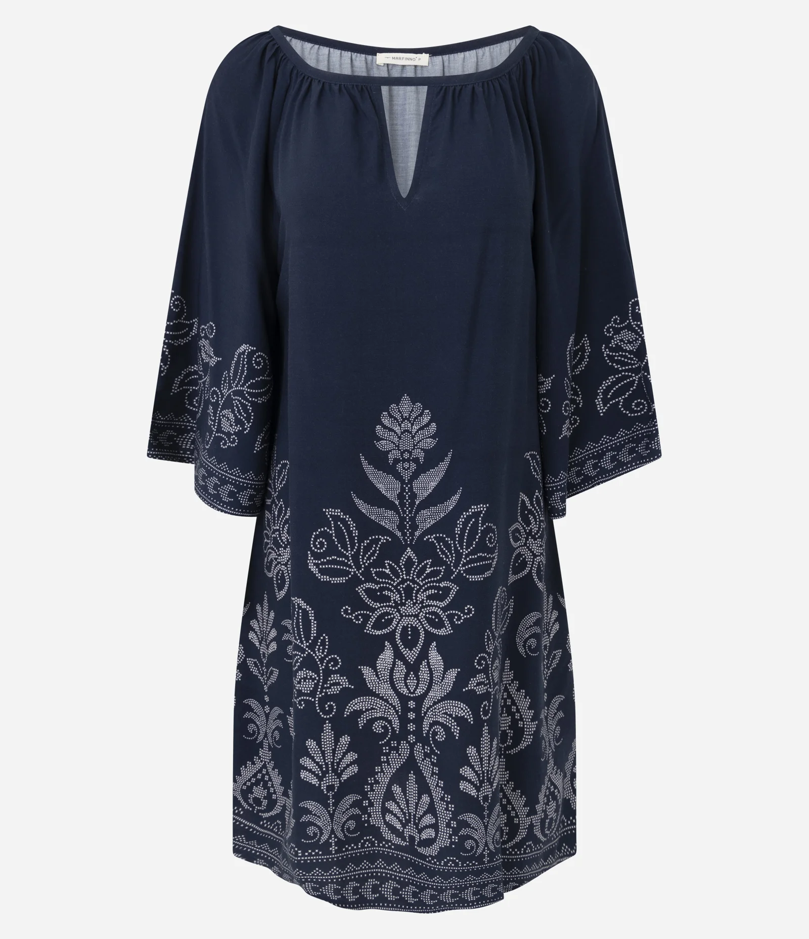 Vestido Curto com Decote V e Manga Evasê Estampado Azul 5