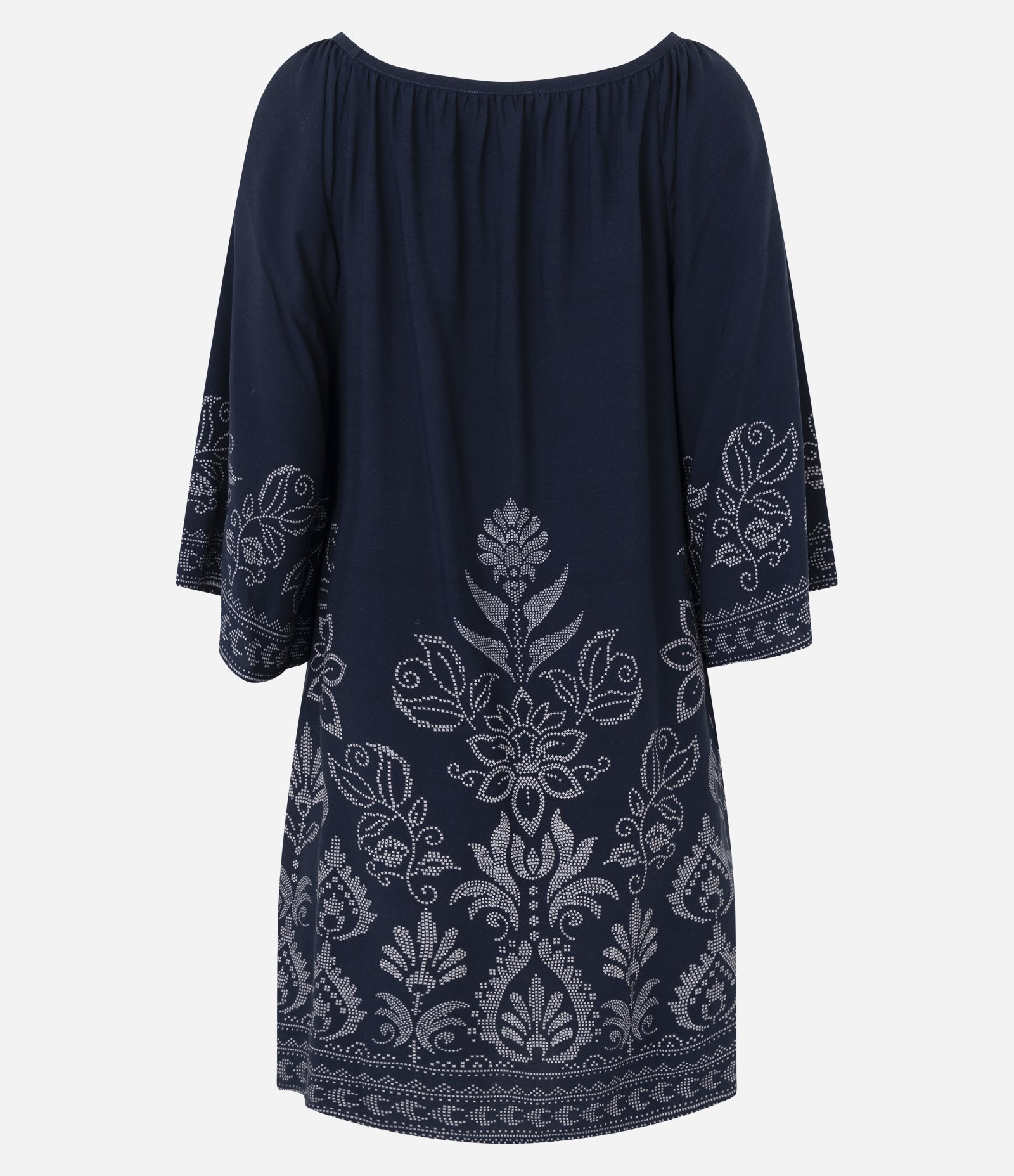 Vestido Curto com Decote V e Manga Evasê Estampado Azul 6