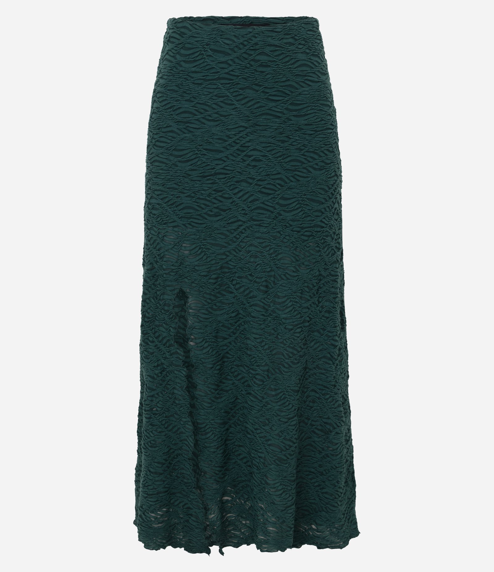 Saia Longa em Tricô Texturizado com Fenda Assimétrica Verde 5