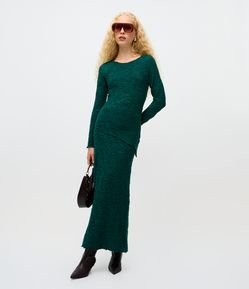 Saia Longa em Tricô Texturizado com Fenda Assimétrica