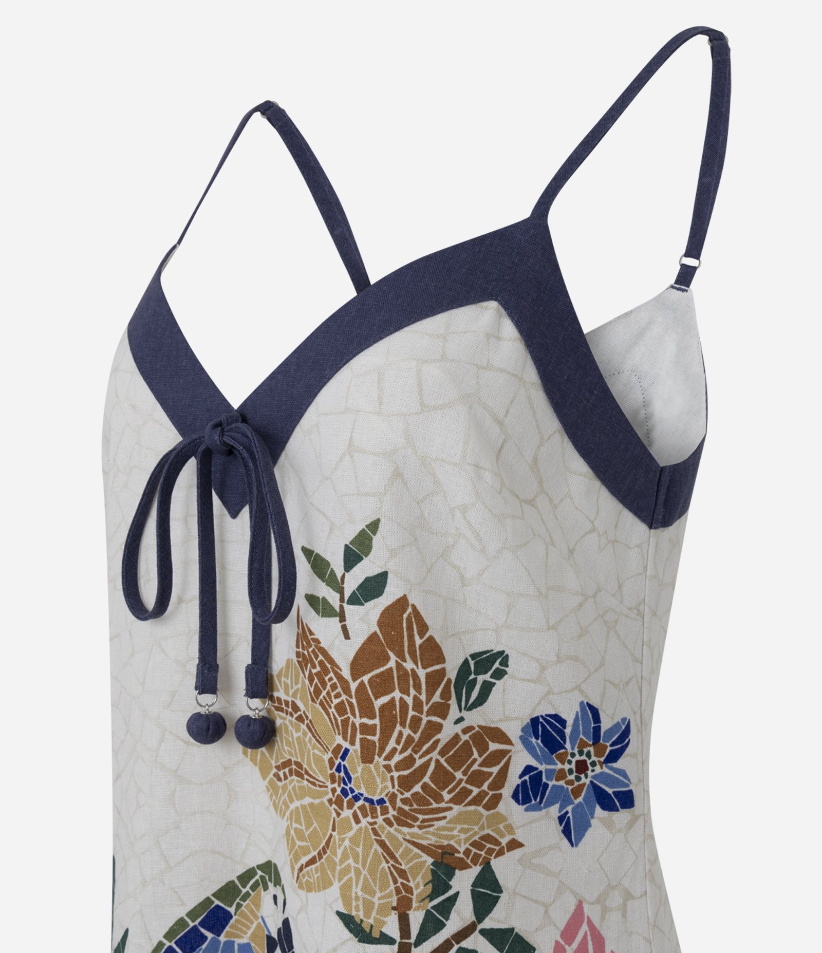 Vestido Curto Alcinha em Viscolinho com Estampa de Paisagem Off White 6