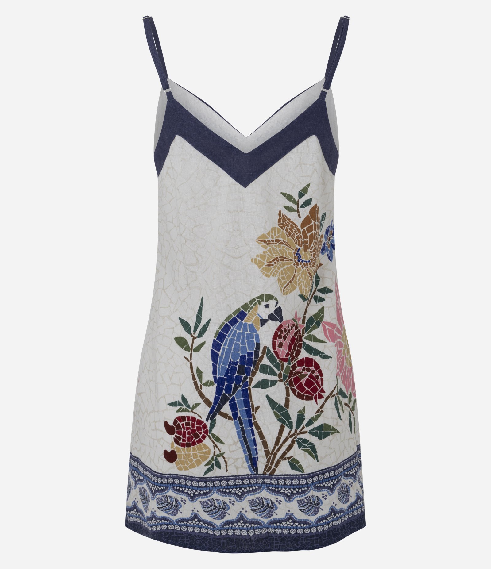 Vestido Curto Alcinha em Viscolinho com Estampa de Paisagem Off White 7