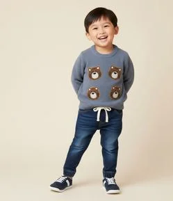 Suéter Infantil em Chenille com Patches de Ursinho – Tam 1 a 5/6 Anos