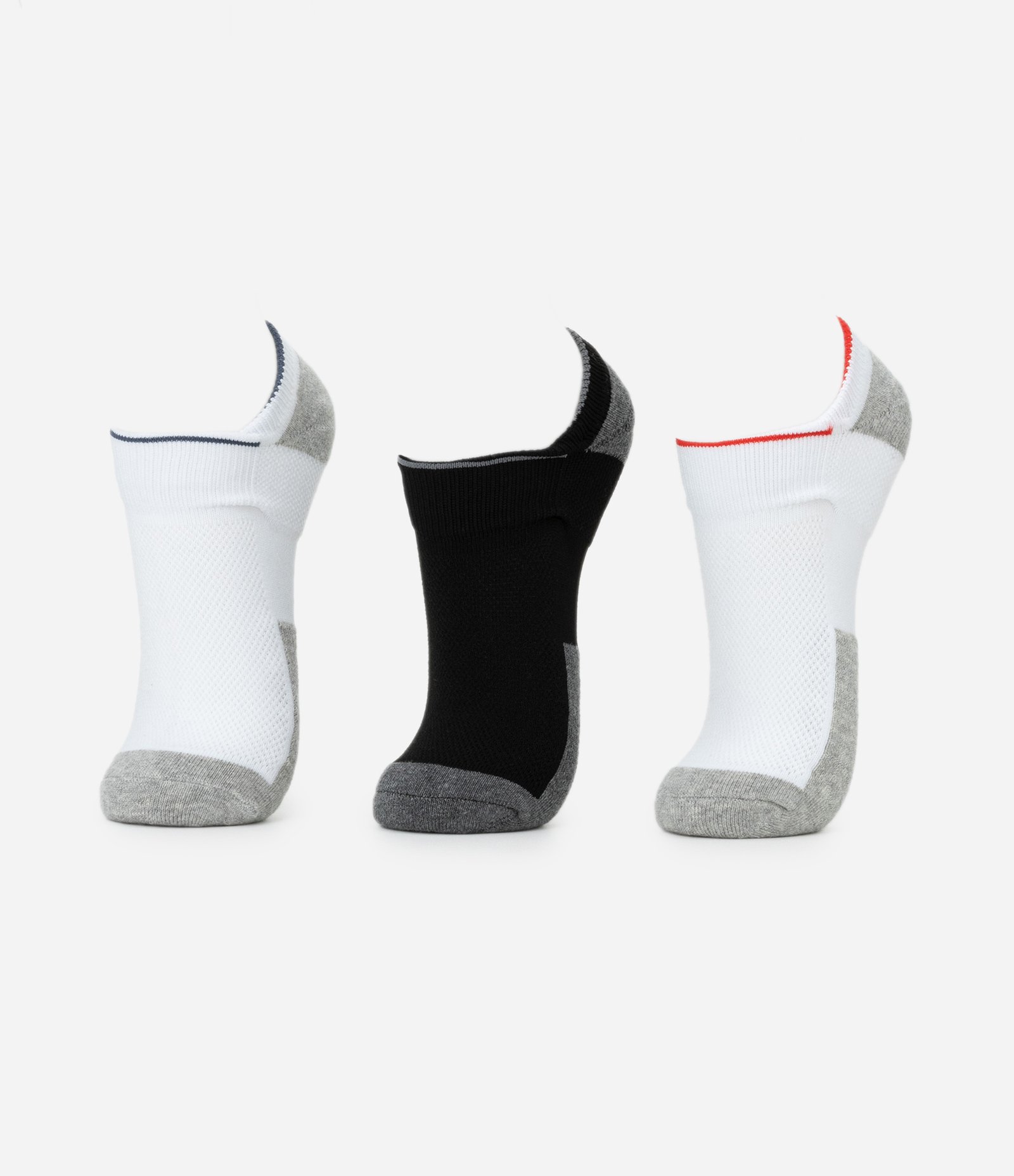 Kit 03 Pares de Meias Cano Baixo em Poliamida com Detalhes Contrastantes Branco/Preto 1