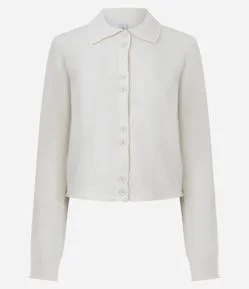 Cardigan em Tricô com Botões e Gola Polo